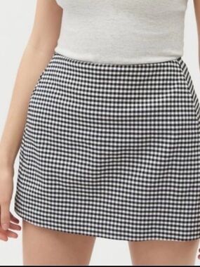 NWT Urban Outfitters Gingham Mini Skirt Black White Cotton Twill High Rise S